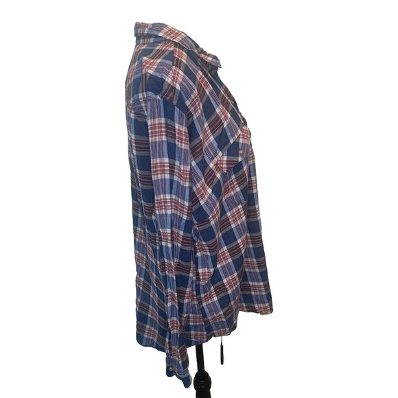Women’s Eddie Bauer BLUE RED Plaid Button Up Long Sleeve Top Cotton Rayon Sz 2XL - Picture 5 of 9